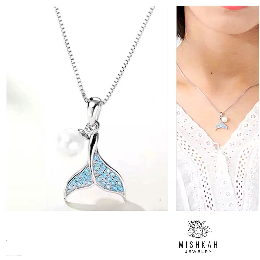JustIn🧜‍♀️Rhinestone &Pearl Mermaid tail Necklace